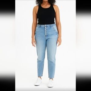 American Eagle Womens Light Wash Button Front High Waist Mom Jean 16
